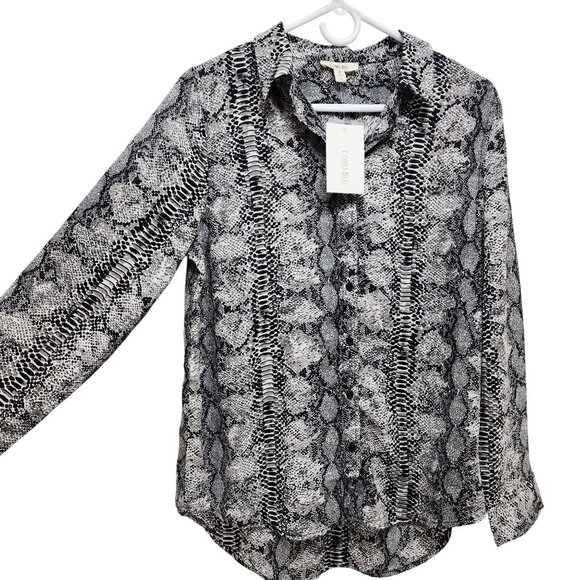 Como Blu Womens Black & White Snake Print Button-Up Long Sleeve Blouse Size M - Picture 5 of 10